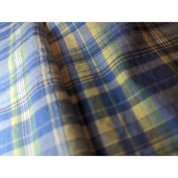 Casuals Round Tree & Yorke Mens Blue And Yellow Plaid Long Sleeve Button Down - Picture 4 of 13